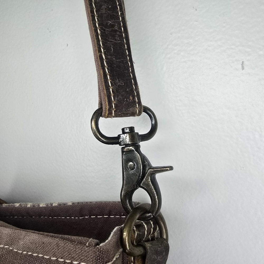 Myra Upcycled Canvas Fur Crossbody Shoulder Bag Purse Brown - Picture 7 of 16